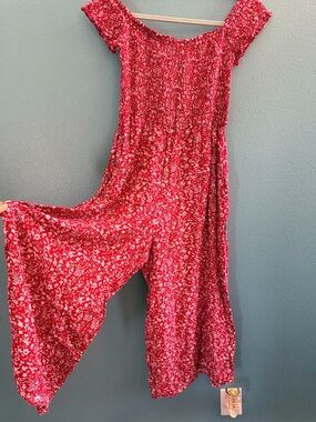 Lulu's Red Floral Off-Shoulder Wide-Leg Jumpsuit